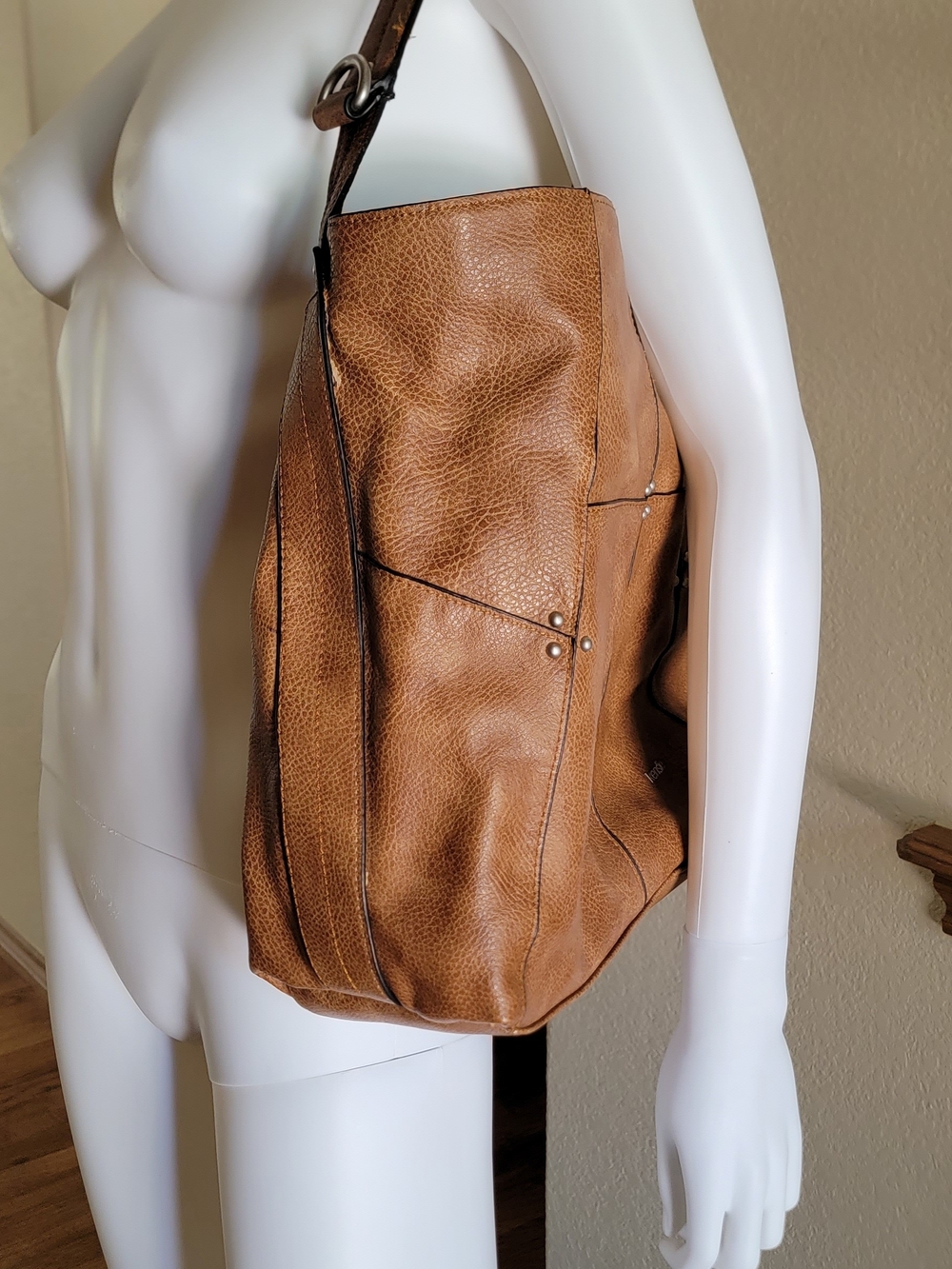 Kensie Black and White Patterned Tote with Tan Trim